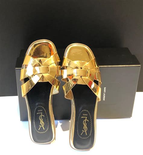 ysl tribute sandals pale gold|ysl tribute sandals on sale.